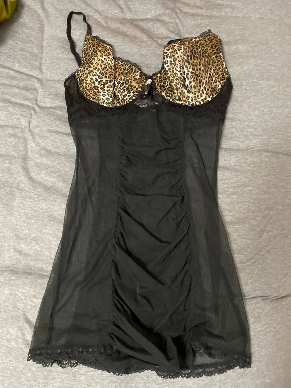 Victoria's Secret Leopard Ruched Mesh Babydoll Slip 36B